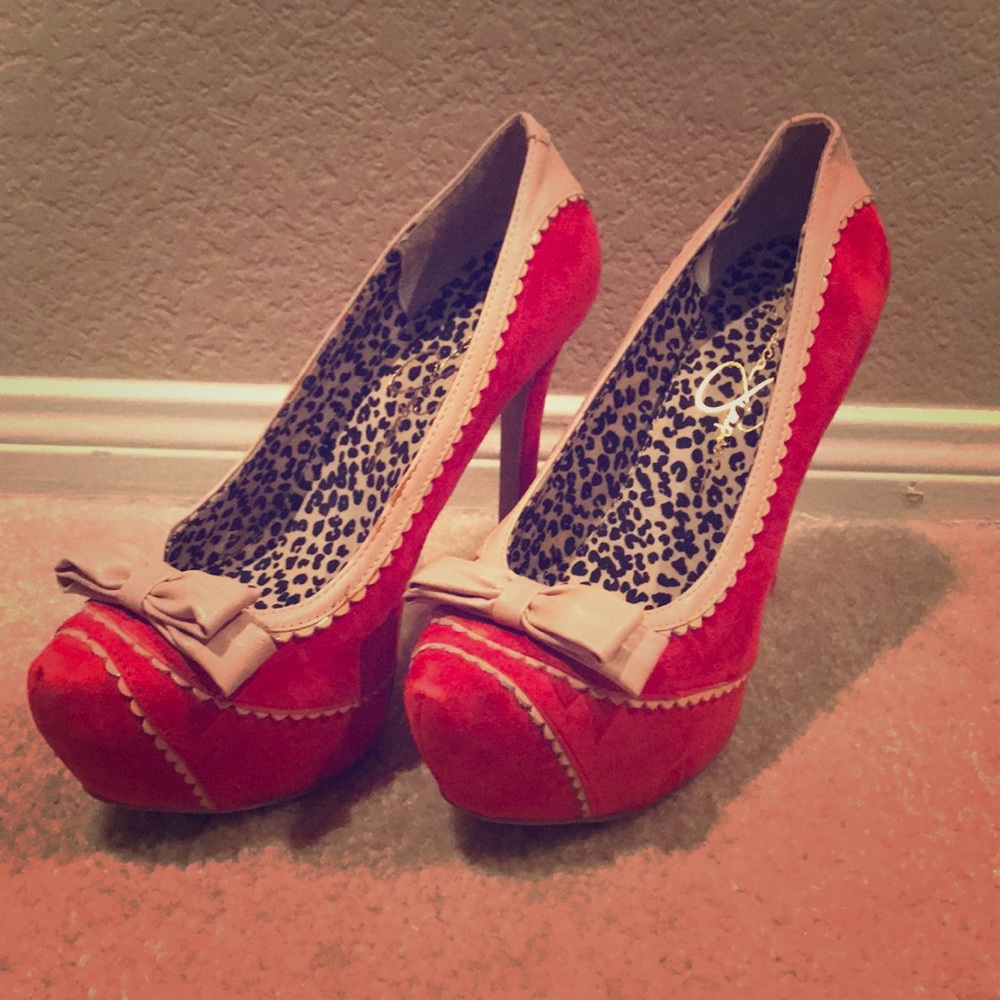 Faux suede modern vintage heels